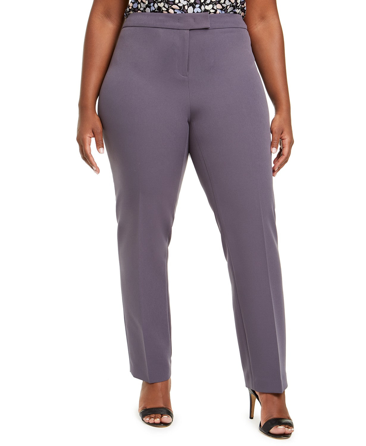 Anne Klein Women's Plus Size Flat-Front Stretch Pants Gray Size 24W