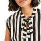 Bar III Women's Striped Tie Neck Blouse Black Size Small
