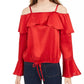 BCX Junior's Ruffled Tie Hem Top Blue Size Large