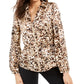 Thalia Sodi Women's Printed Zip Peplum Top Brown Size Extra Large