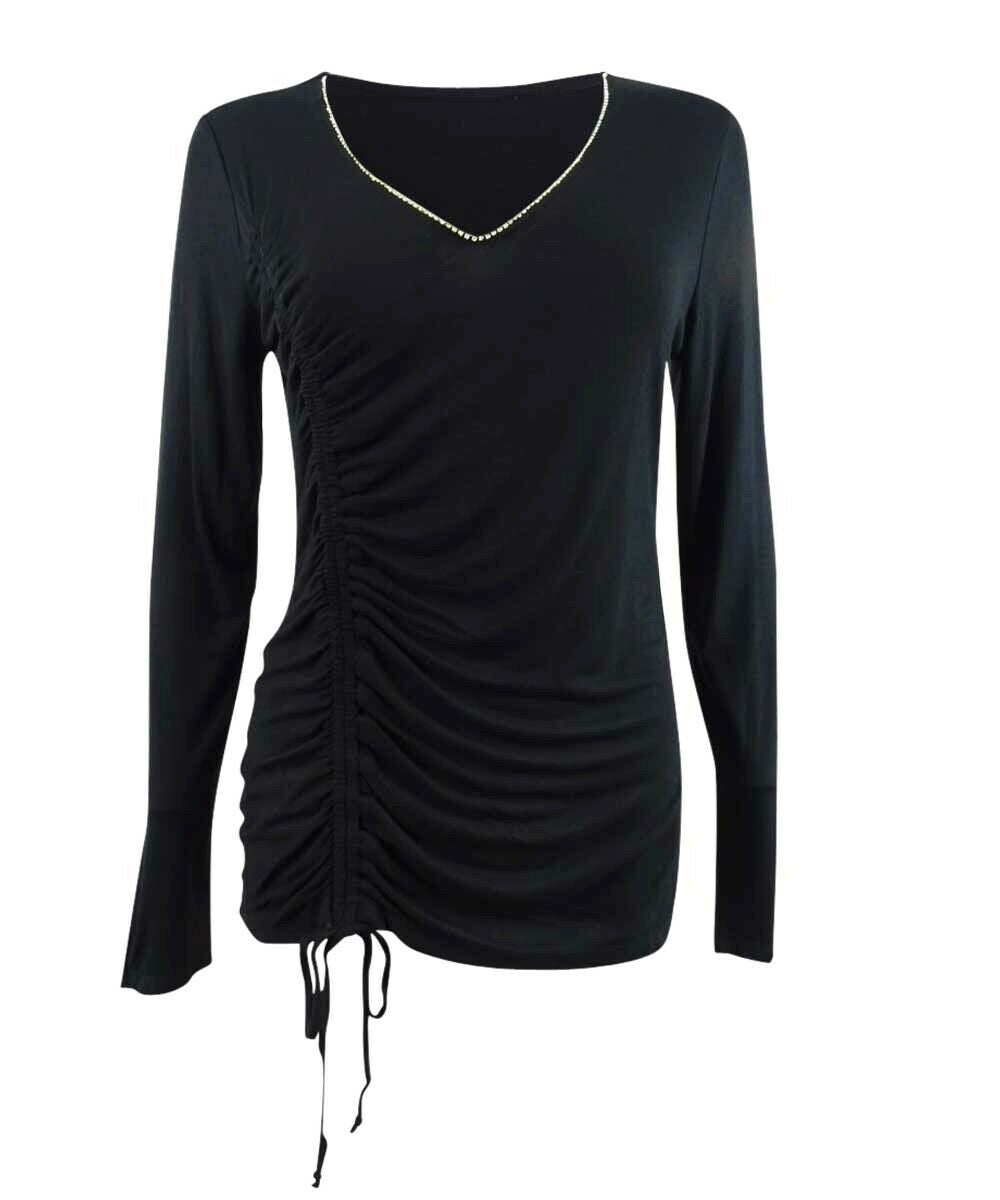 Thalia Sodi Women' Cinch-Front Rhinestone Top Black Size Large