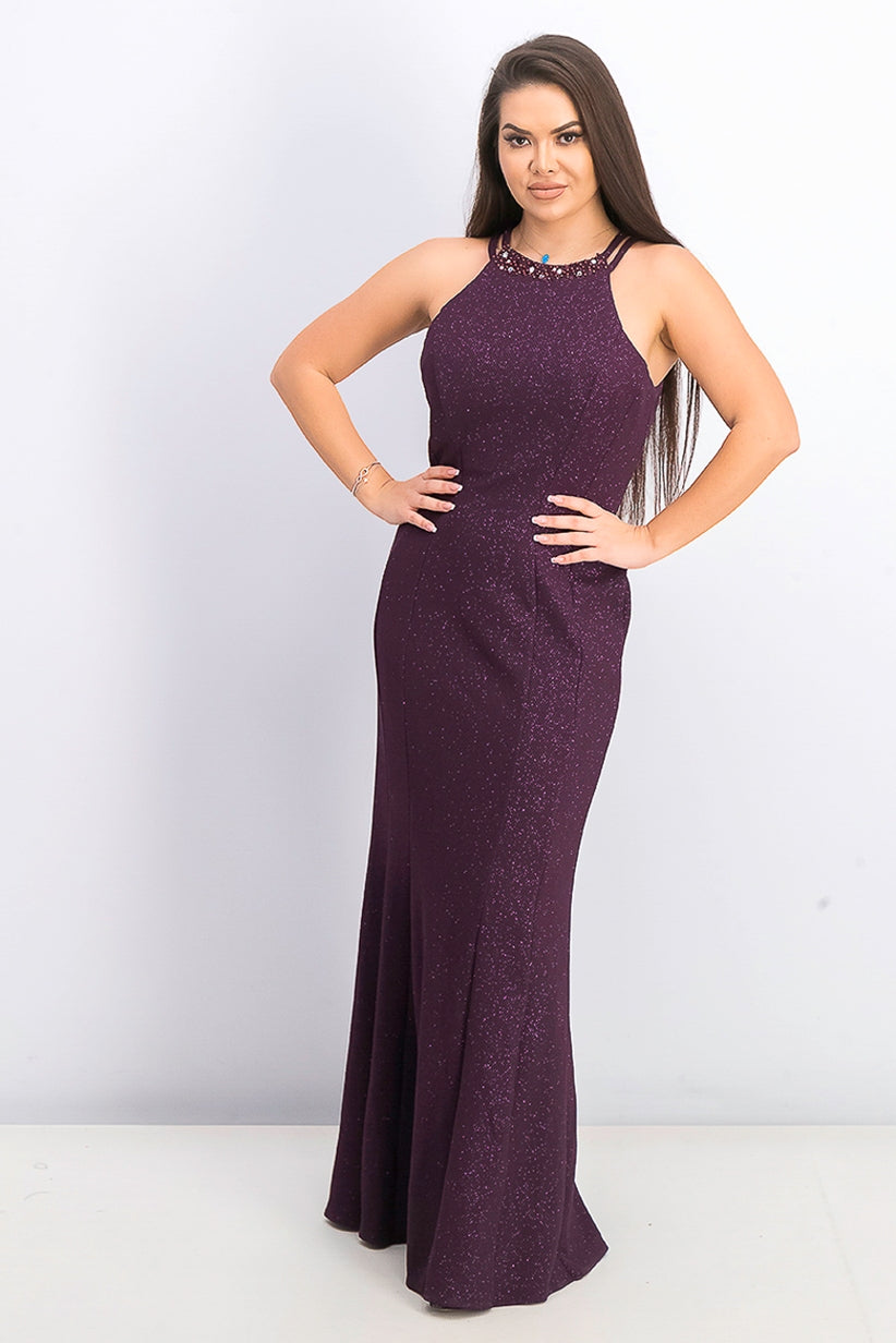 Nightway Women's Glitter Knit Gown  Purple Size 4
