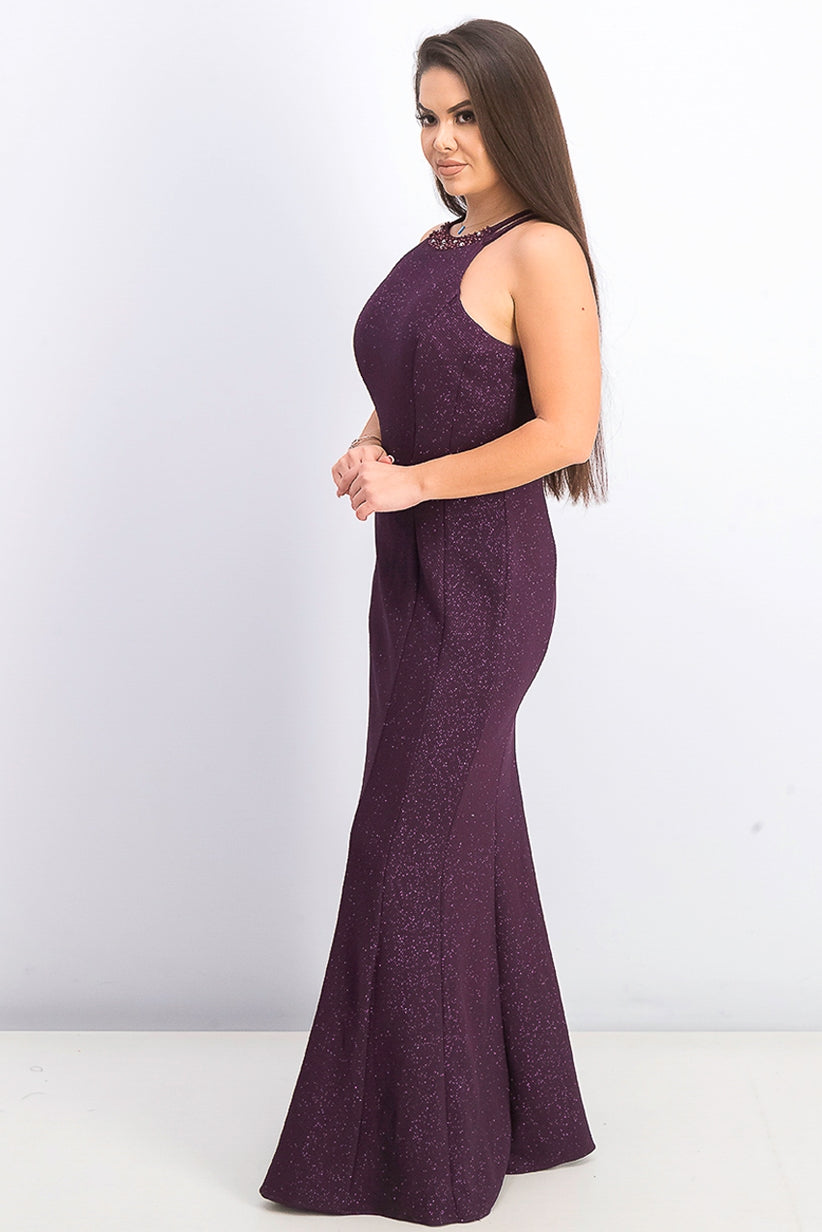 Nightway Women's Glitter Knit Gown  Purple Size 4