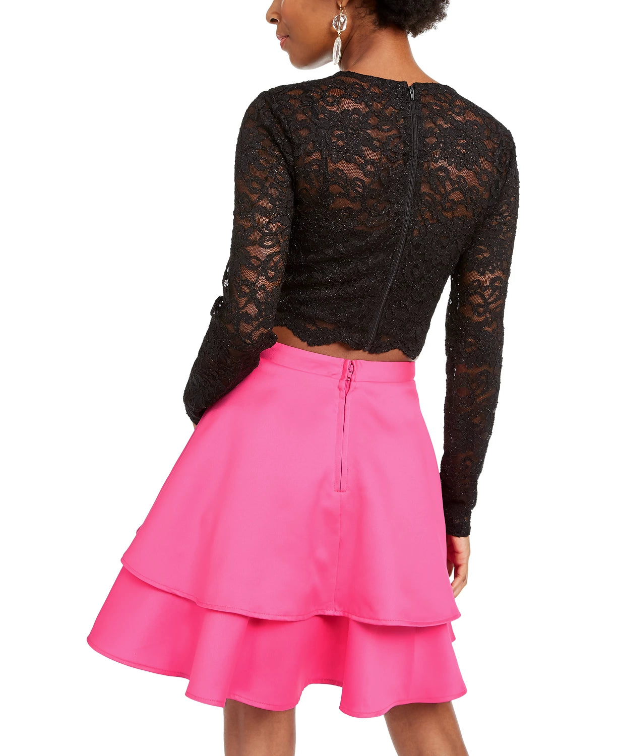 City Studios Junior's 2 Pc Lace Top & Satin Skirt Dress Pink Size 5