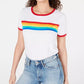 Love Tribe Juniors' Rainbow Stripe Graphic Ringer T-Shirt White Size Large