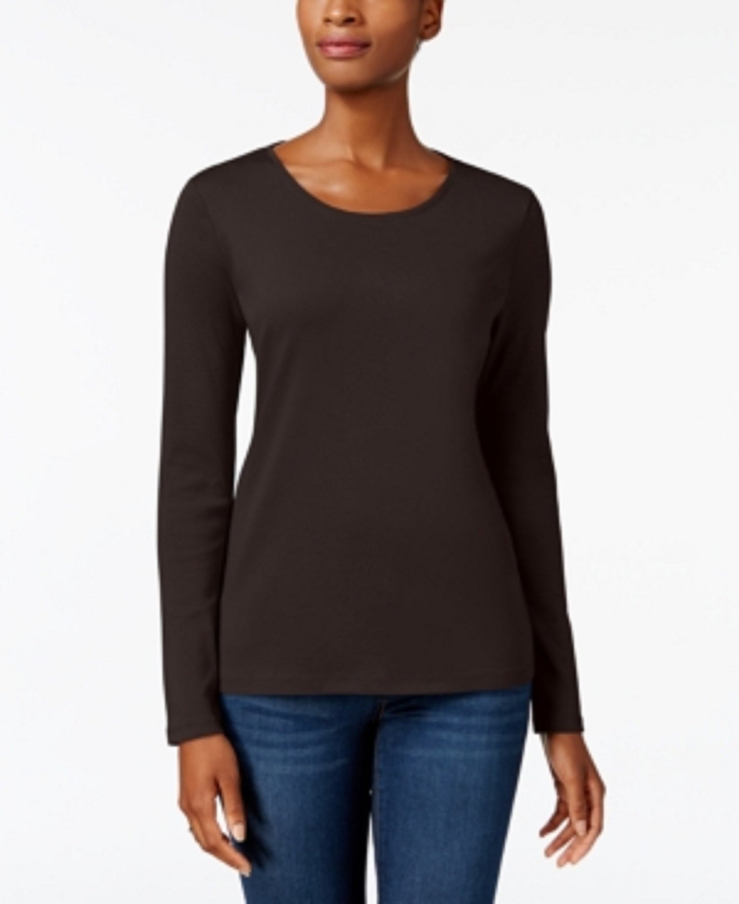Charter Club Women's Pima Cotton Long-Sleeve Top Black Size Medium