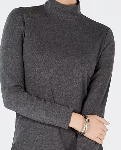 Charter Club Women's Cotton Mock-Neck Top Dark Gray Size Large