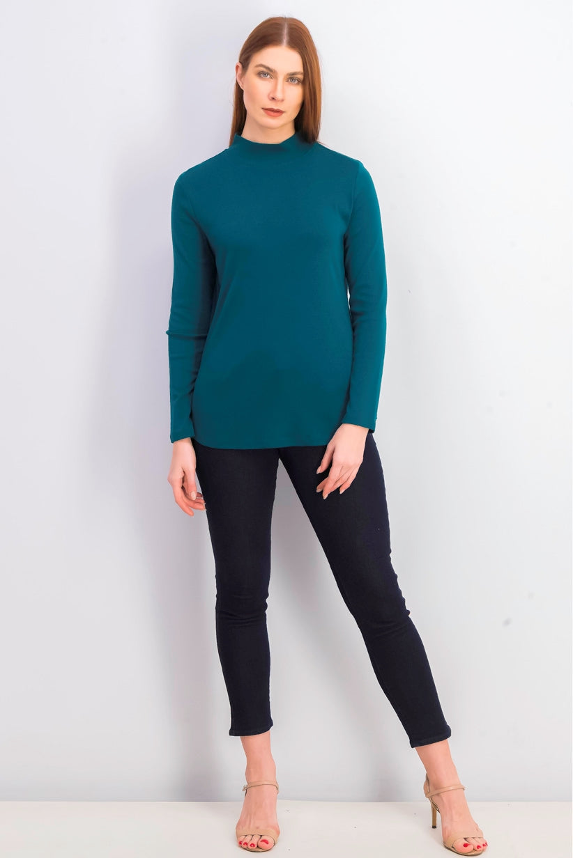 Charter Club Women's Cotton Mock-Neck Top Dark Green Size XX Large