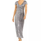 R & M Richards Women's Sequined Draped Sheath Dress Silver Size 1