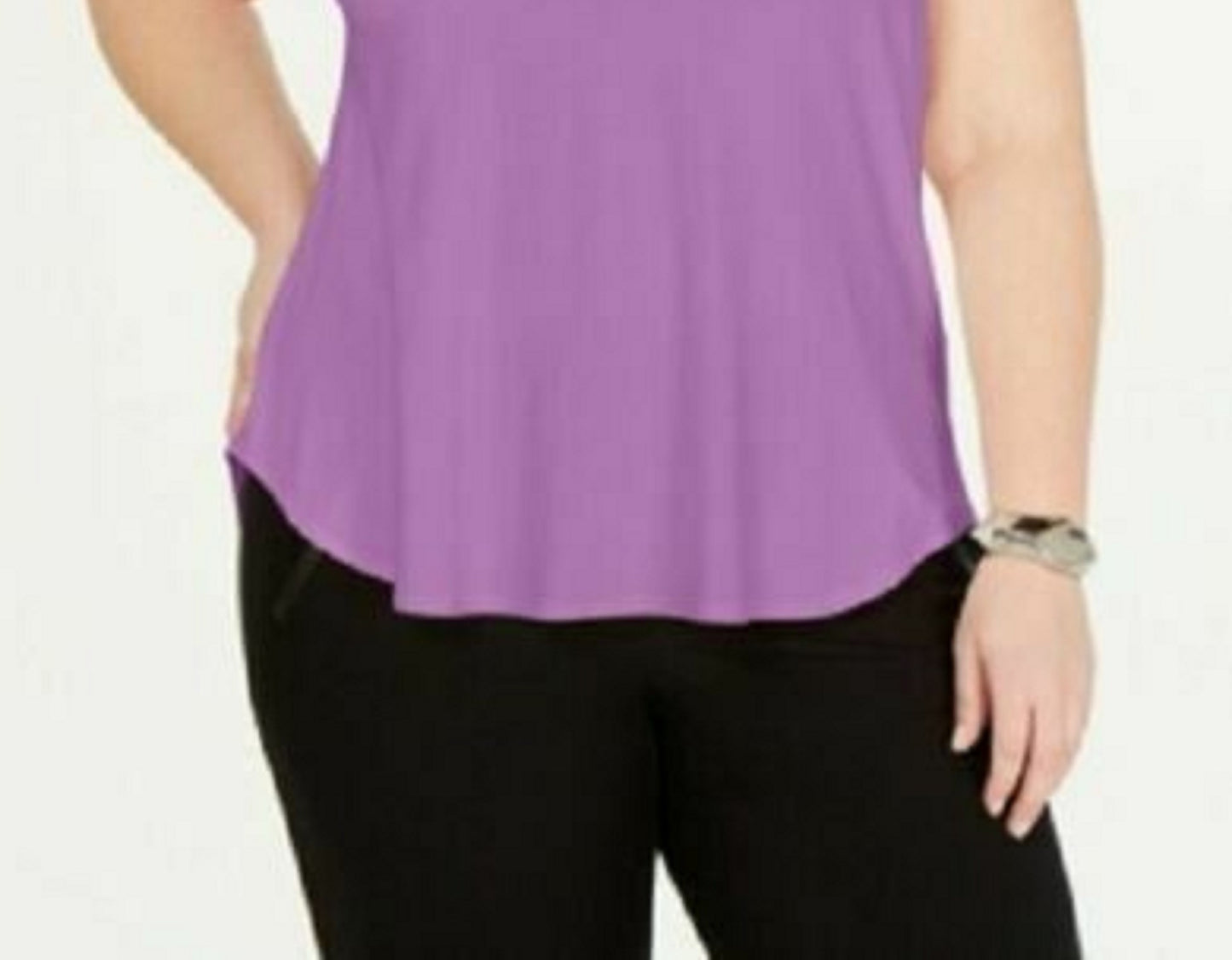 Alfani Women's Plus Satin-Trim High-Low T-Shirt Purple Size 3X