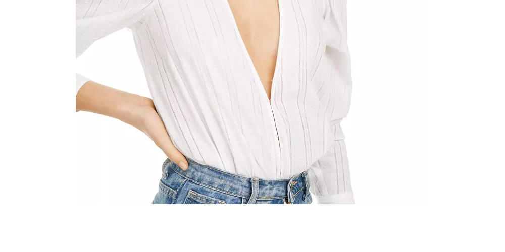 Danielle Bernstein Women's Deep V Neck Bodysuit White Size X-Small
