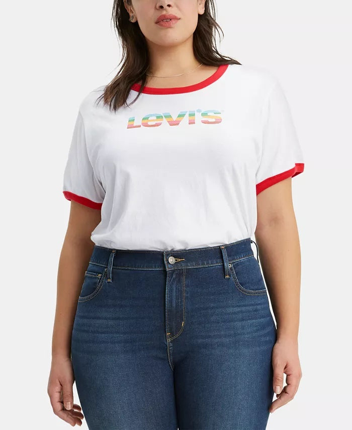 Levi's Women's Trendy Plus Graphic Ringer T-Shirt White Size 1X