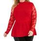 INC International Concepts Women's Plus Size Lace Peplum Sweater Red Size 2X