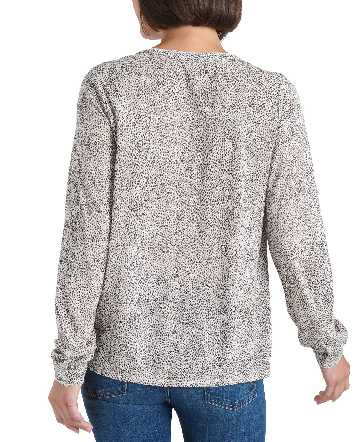 Lucky Brand Women's Cotton Animal-Print Peasant Top White Size Extra Large