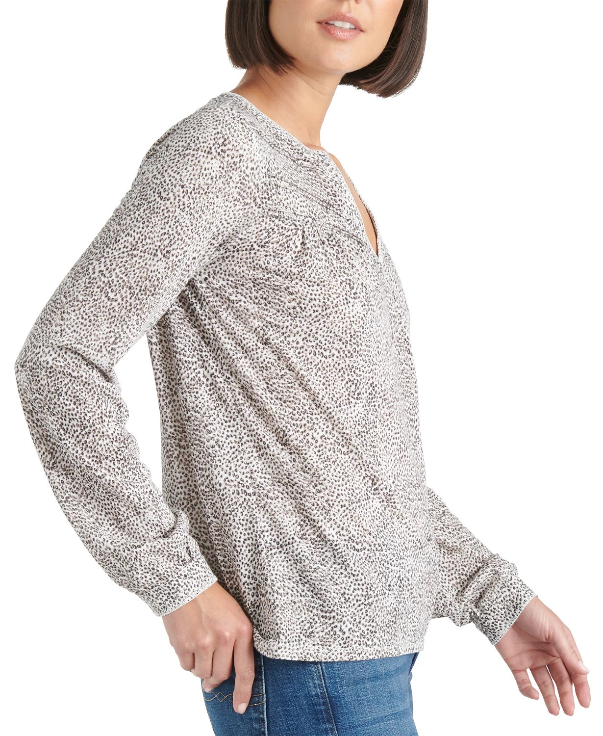 Lucky Brand Women's Cotton Animal-Print Peasant Top White Size Small