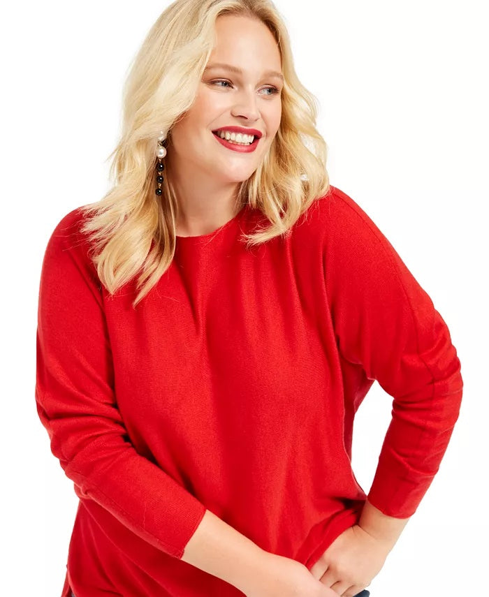 International Concepts Women's Plus Size Long-Sleeve High-Low Sweater Red Size 3X
