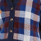 1.स्टेट महिलाओं का प्लेड बटन फ्रंट क्रॉप कार्डिगन नीला