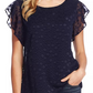 Vince Camuto Women's Flutter Sleeve Bubble Dot Top Blue Navy Size Medium