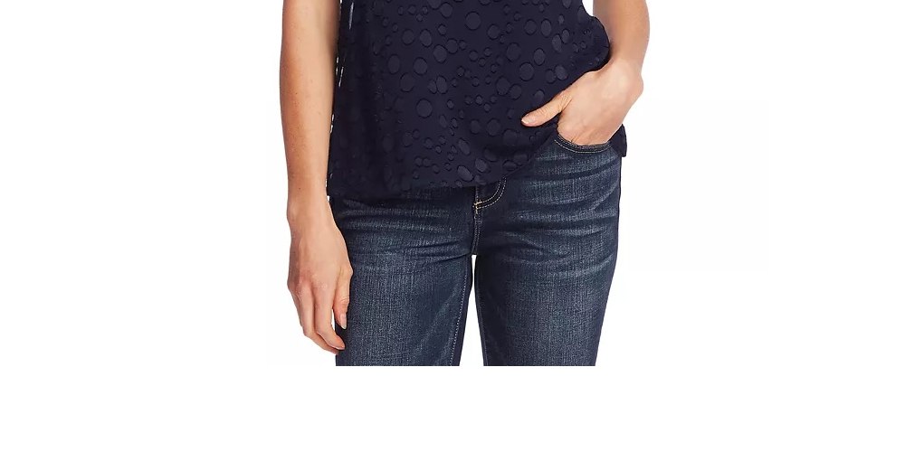 Vince Camuto Women's Flutter Sleeve Bubble Dot Top Blue Navy Size Medium