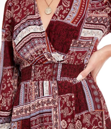 American Rag Junior's Printed Surplice Maxi Dress Dark Red Size X-Small