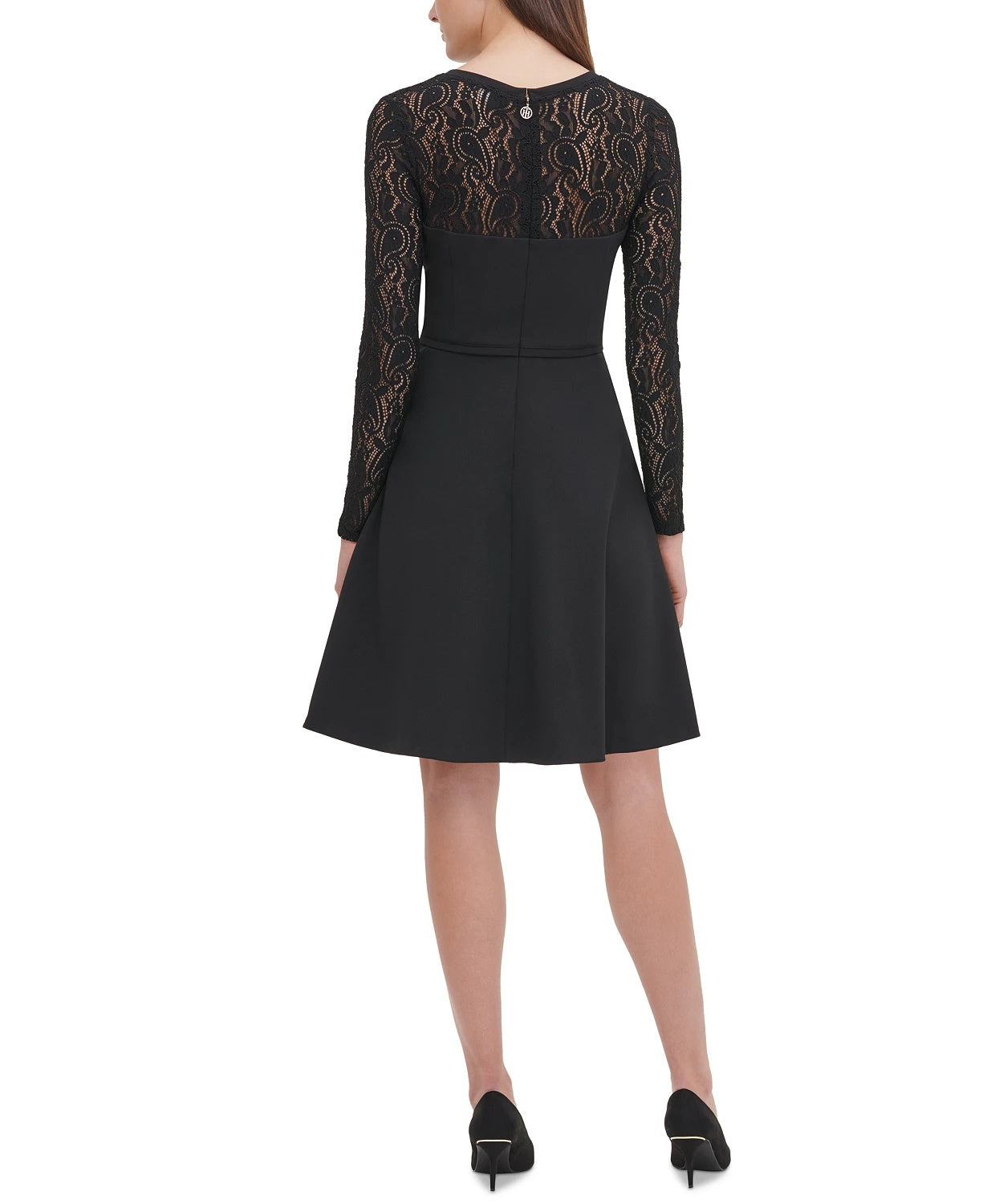 Tommy Hilfiger Women's Lace Sleeve Fit & Flare Dress Black Size 8