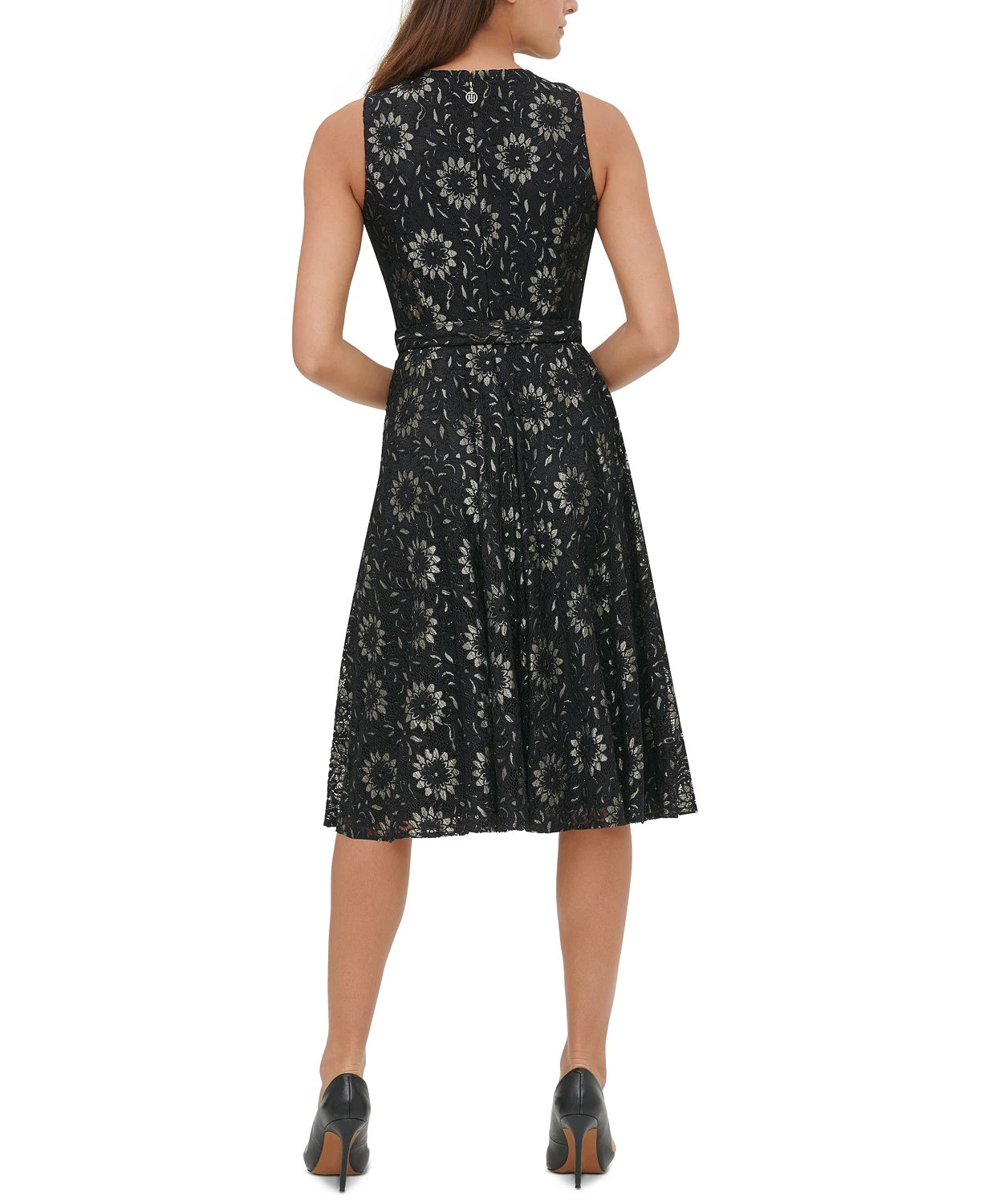 Tommy Hilfiger Women's Floral Lace Fit & Flare Dress Grey Size 4