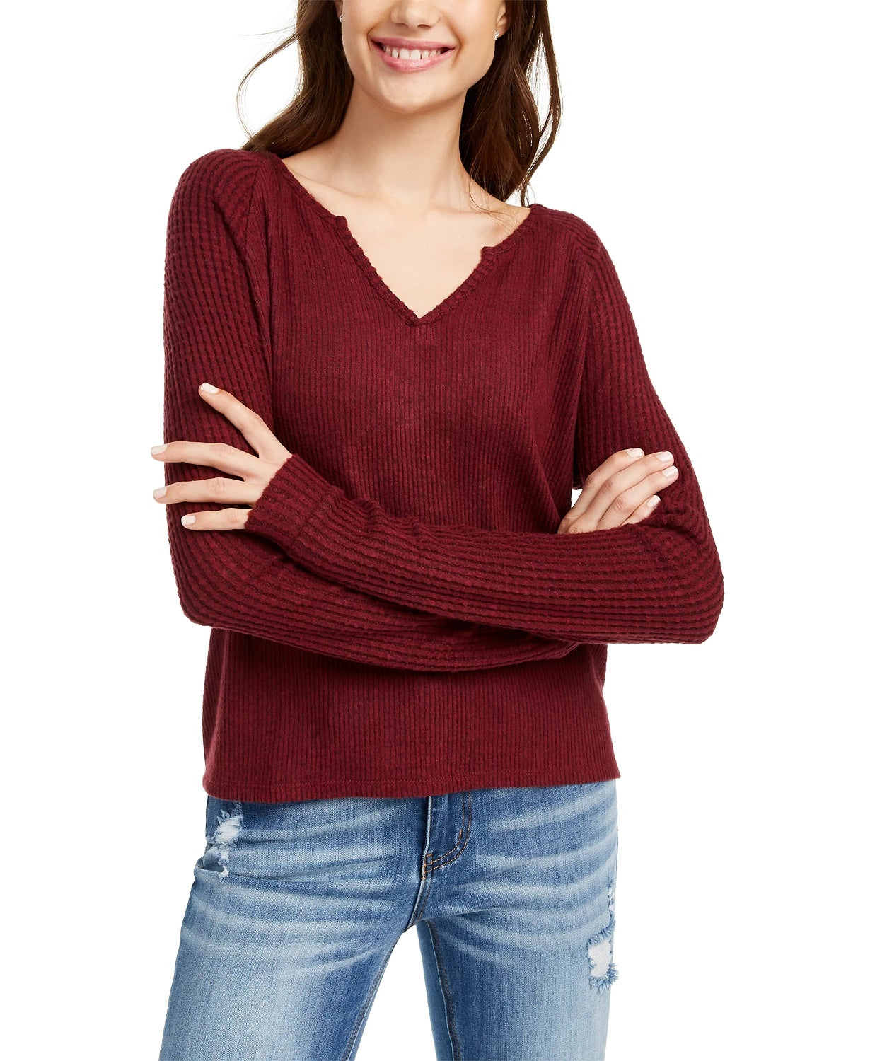 Planet Gold Juniors' Super Soft Ribbed Top Red Size X-Small