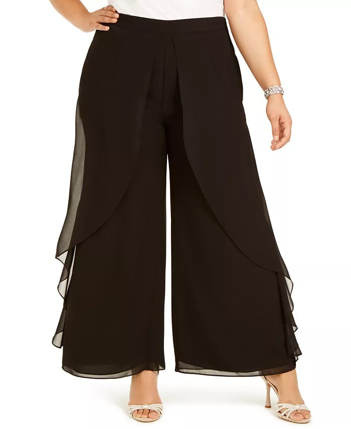 Adrianna Papell Women's Plus Chiffon Dress Pants Black Size 22