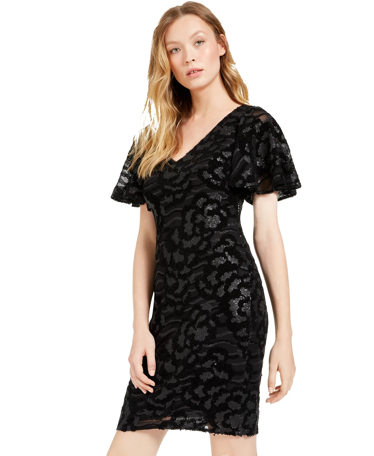 Calvin Klein Women's Sequined Embossed Velvet Dress Black Size 8
