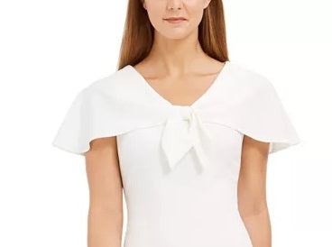 Calvin Klein Women's Tie-Front Capelet Sheath Dress White Size 16
