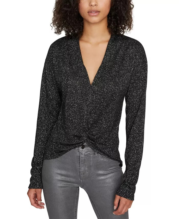 Sanctuary Women's Knot Interested Plunge Neck Top Black Size X-Large