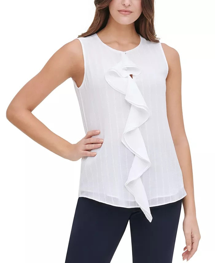 Tommy Hilfiger Women's Ruffle Front Top White Size X-Large