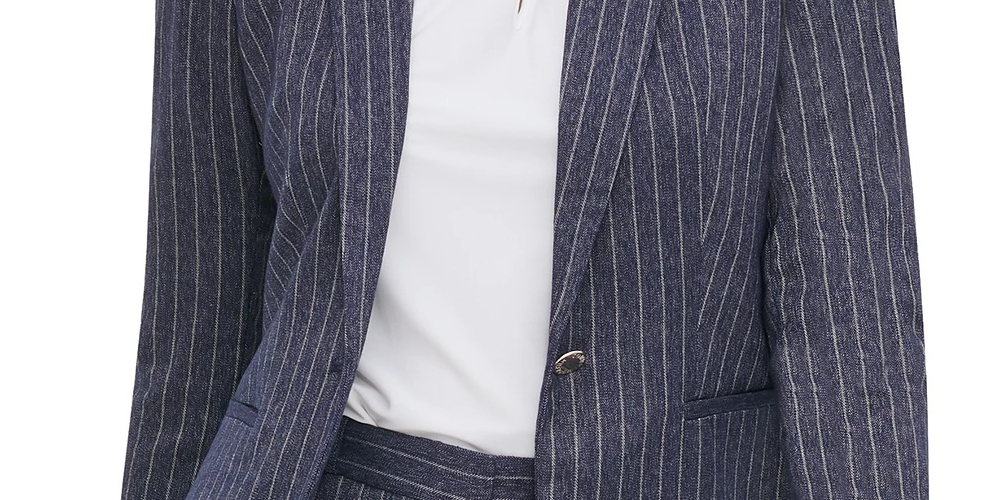 Tommy Hilfiger Women's Pinstripe Peak-Lapel Blazer Navy Size 8