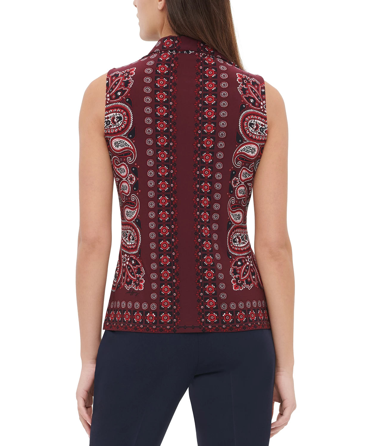 Tommy Hilfiger Women's Paisley Button Up Collared Blouse Red Size X-Large