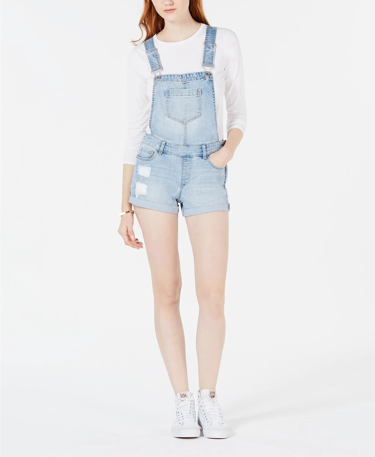 Dollhouse Juniors' Cuffed Denim Shortalls Med Blue Size 7
