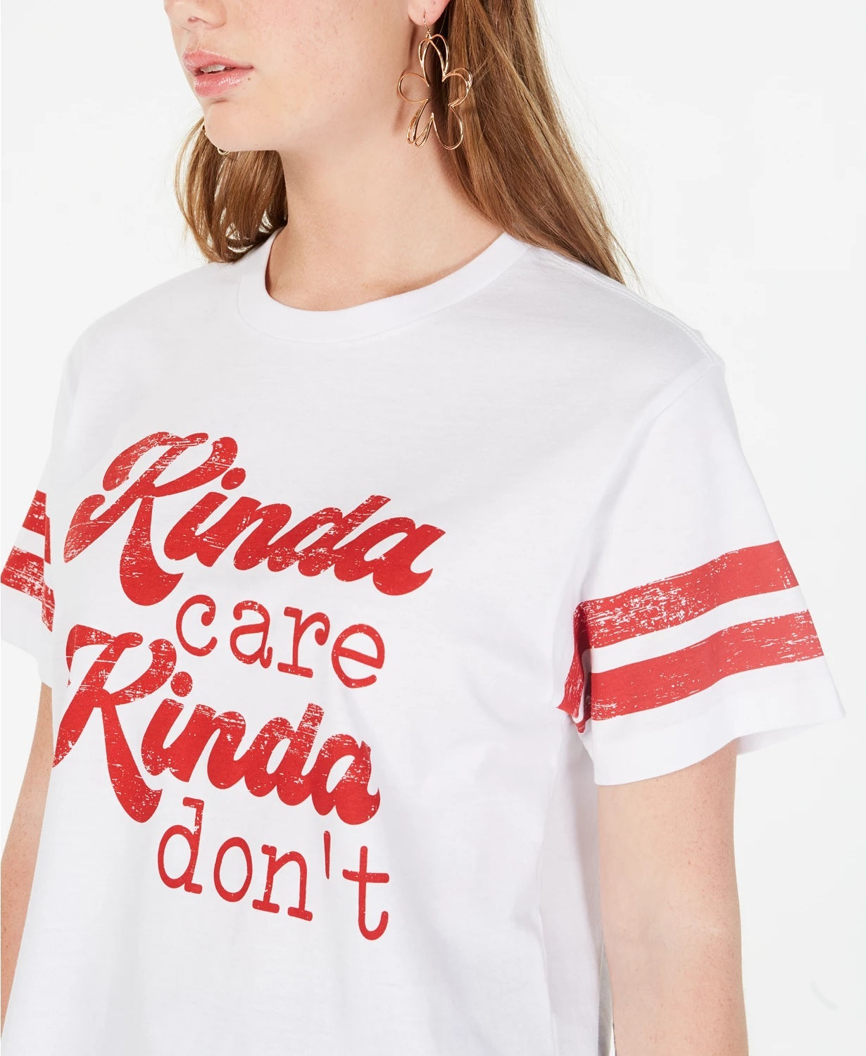 Rebellious One Juniors' Kinda Care T-Shirt White Size X-Large