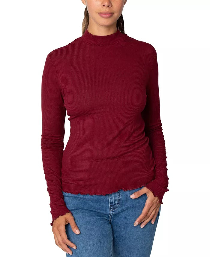 Rebellious One Juniors' Mock-Neck Top Bright Red Size X-Large