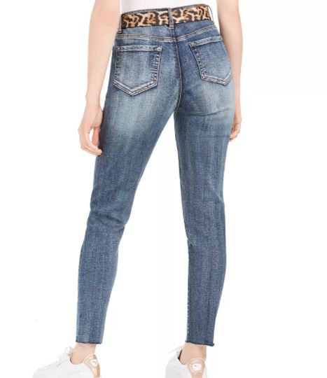 Dollhouse Junior's Ripped Skinny Jeans With Belt Navy Size 13