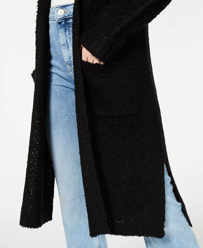 Hooked Up By Iot Juniors' Textured Duster Cardigan Black Size Small