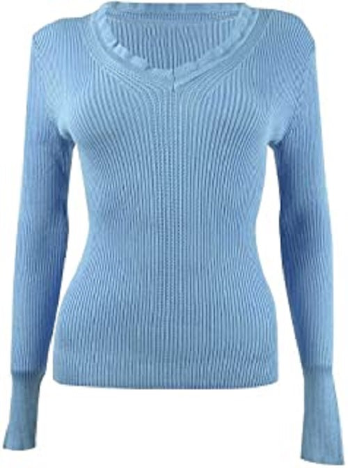 Hooked Up by IOT Juniors' Ruffled V-Neck Sweater Med Blue Size X-Small