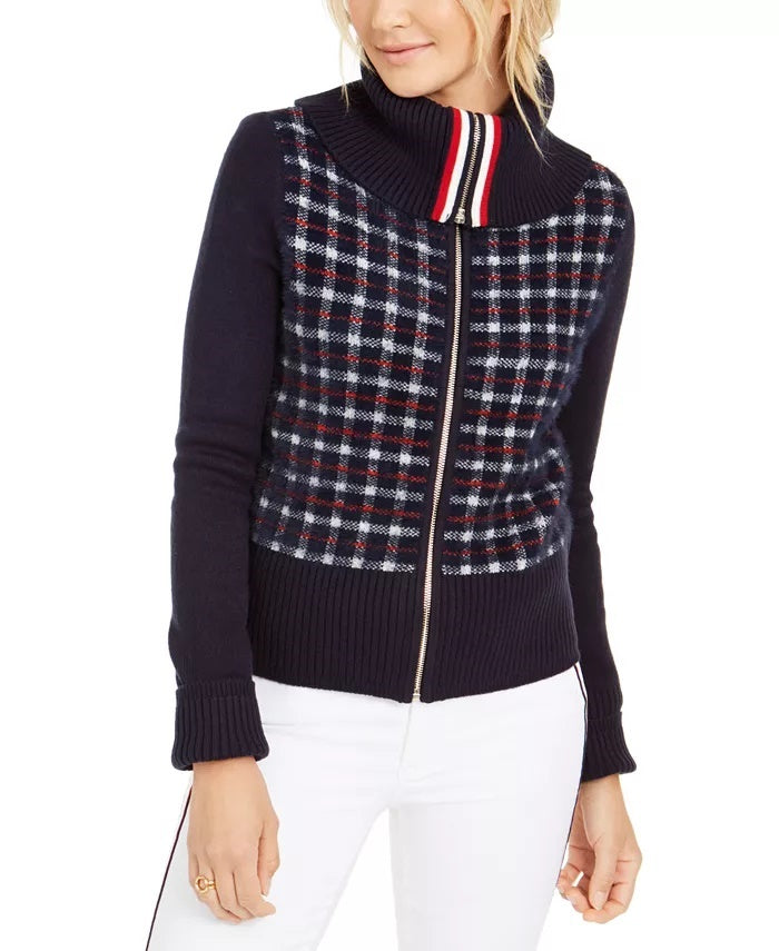 Tommy Hilfiger Women's  Plaid Sweater Jacket Blue Size Extra Small