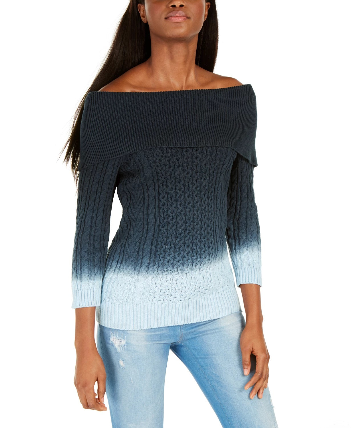 Tommy Hilfiger Women's Off-The-Shoulder Tie-Dye Sweater Blue Size X-Large