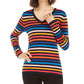 Tommy Hilfiger Women's Cotton Striped V Neck Sweater Blue Size Large
