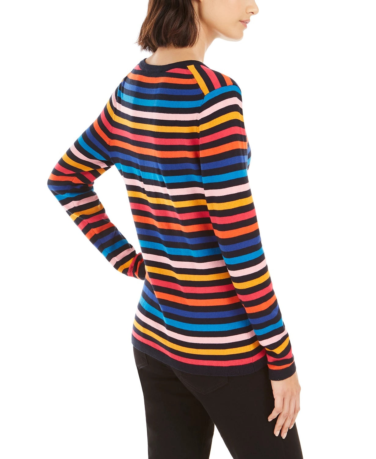 Tommy Hilfiger Women's Cotton Striped V Neck Sweater Blue Size Large