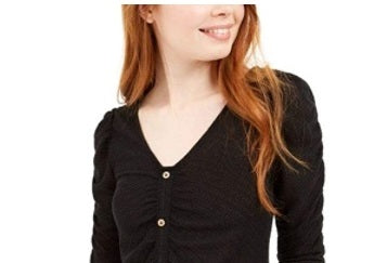 Crave Fame Juniors' Ruched Textured Top Black Size Extra Small