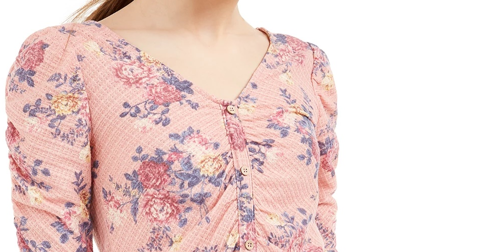 Crave Fame Juniors' Ruched Floral Top Blue Size Small