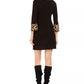 Jessica Howard Women's Animal Print Trim Sweater Dress Black Size Large