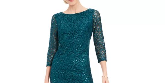 Jessica Howard Women's Petite Sequined Lace Dress Green Size 1