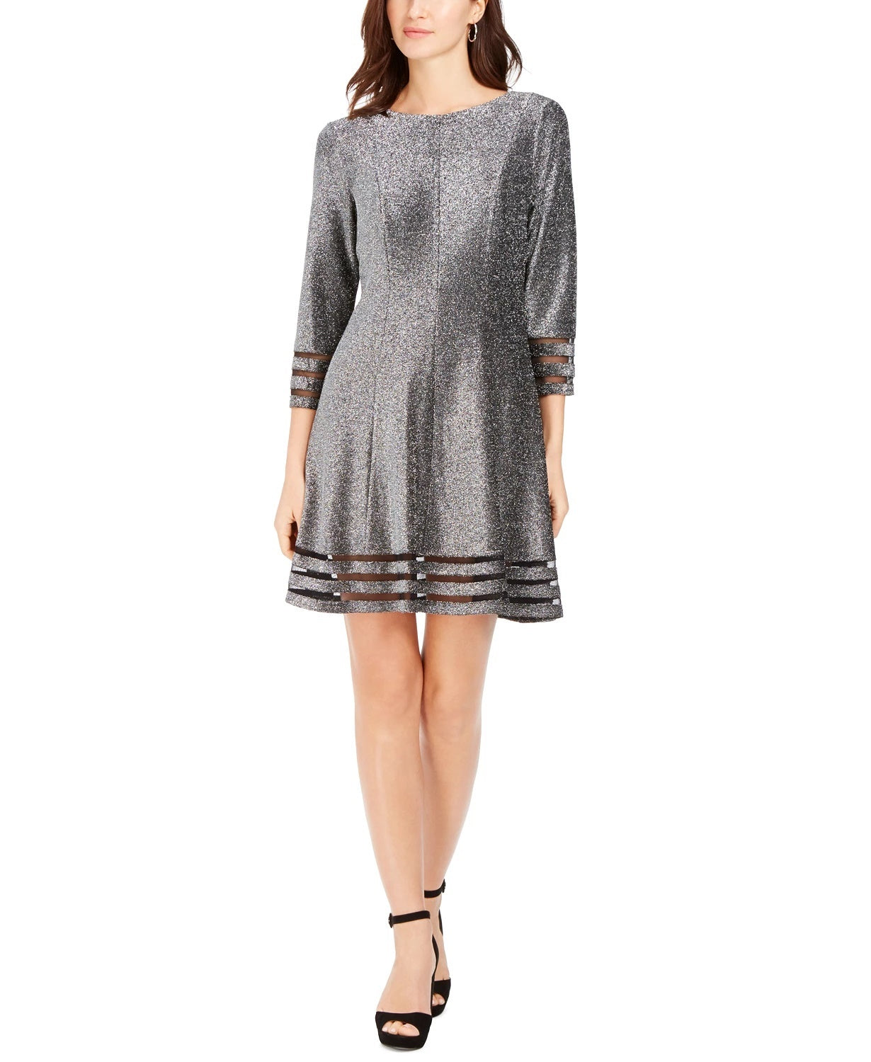 Jessica Howard Women's Metallic Illusion Trim Dress Silver Size 12 Petite