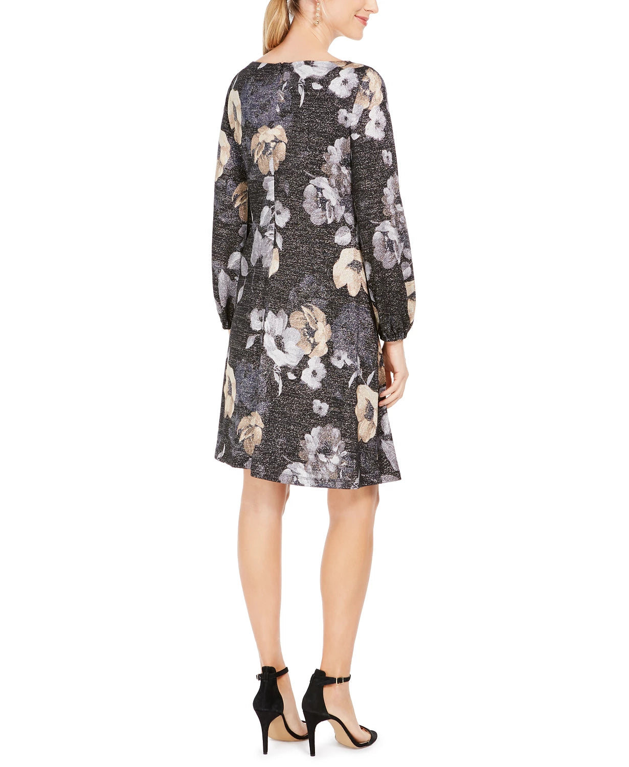Jessica Howard Women's Metallic Floral Print Dress Charcoal Size 1